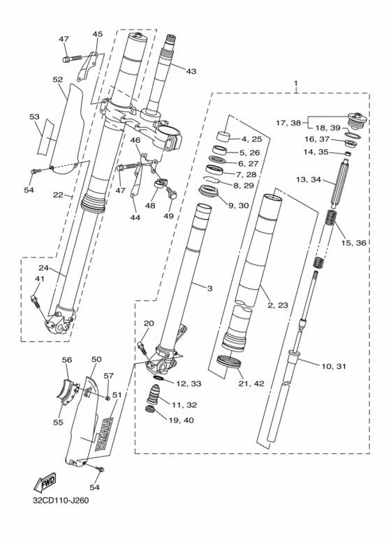 WR250R Вилка передней оси