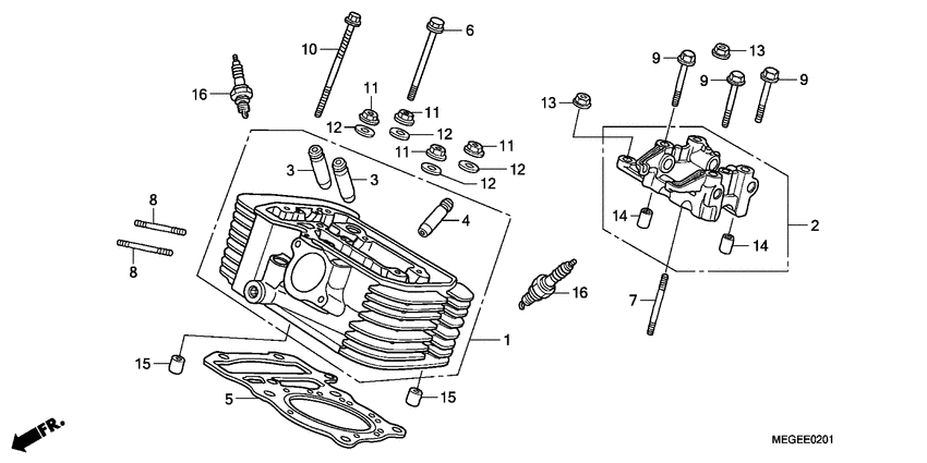 VT750CA Задняя головка цилиндров
