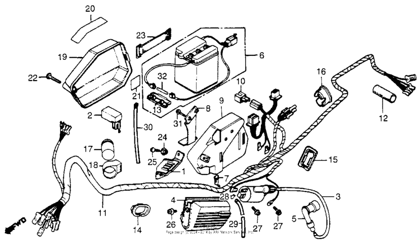 Wire harness + battery + ignition coil + right side cover