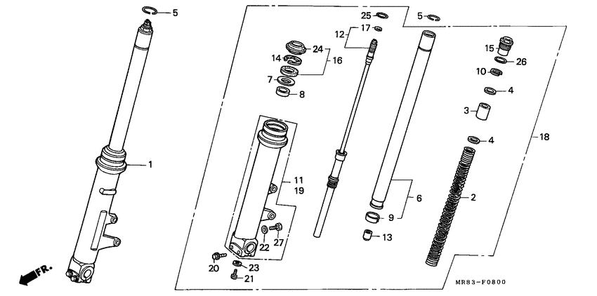 VFR400R Вилка передней оси
