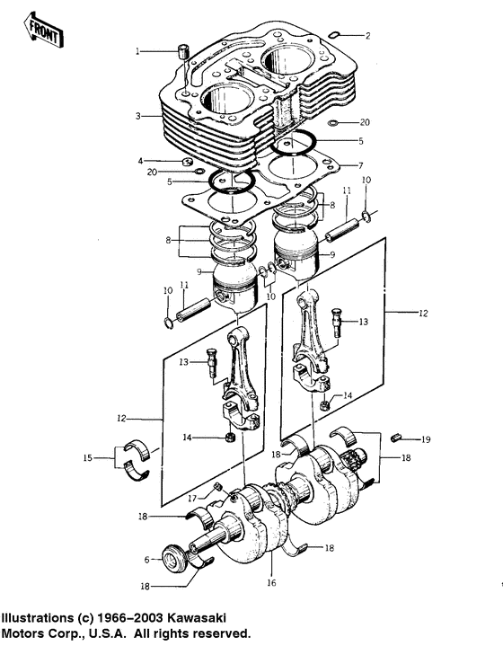 Cylinder/pistons/crankshaft
