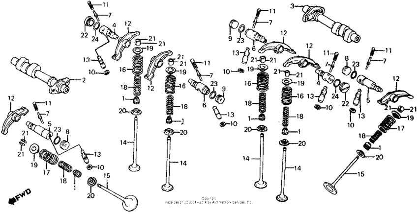 VT750C Распределительный вал и клапана