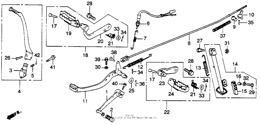 Footpegs + gearshift brake pedals + stands 82-83