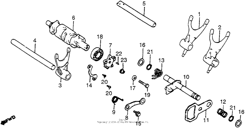 Shift drum + shift fork