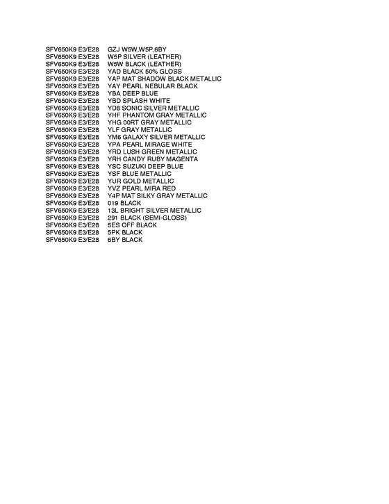 SFV650 Color chart
