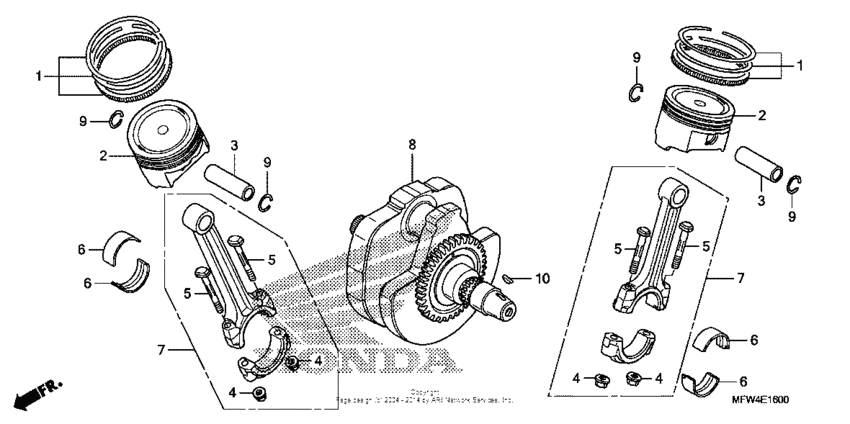 VT1300CS (ABS) Коленчатый вал и поршни