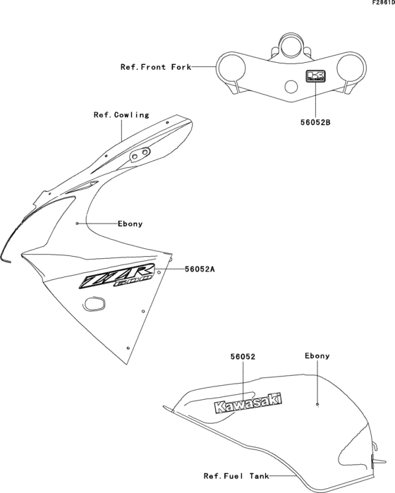 ZX600 Наклейки(черное дерево)(j8f)
