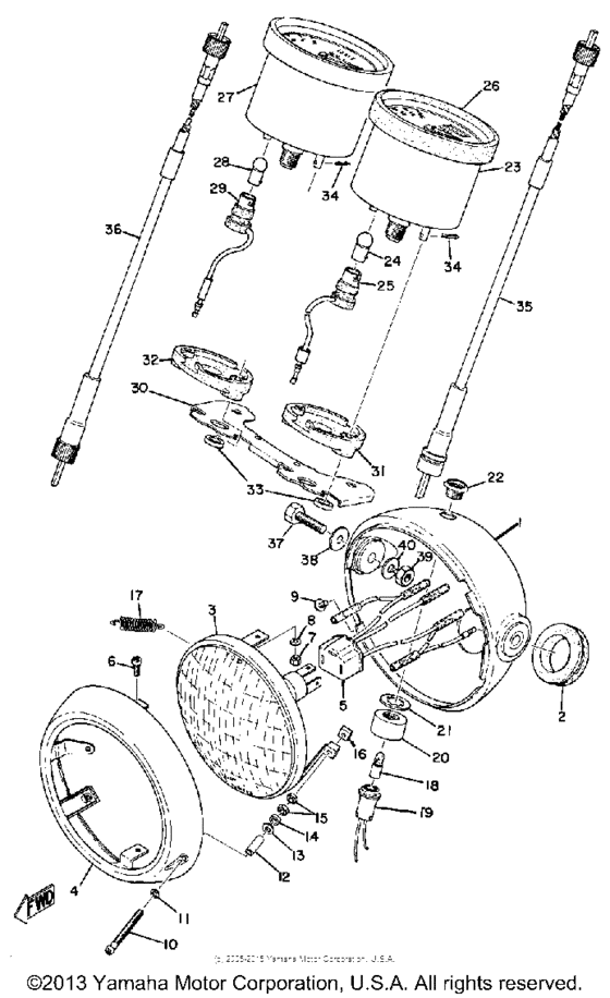 Head lamp, speedometer & tachometer