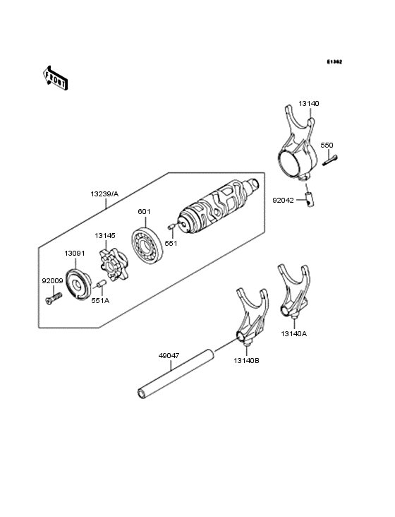 VN1500 Gear change drum & forks