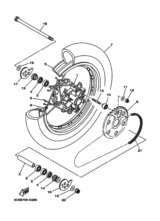 XT250 Rear wheel complete assy