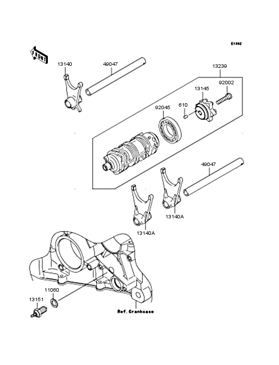 Gear change drum/shift fork