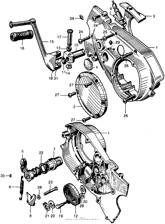 Kick starter arm + right crankcase cover