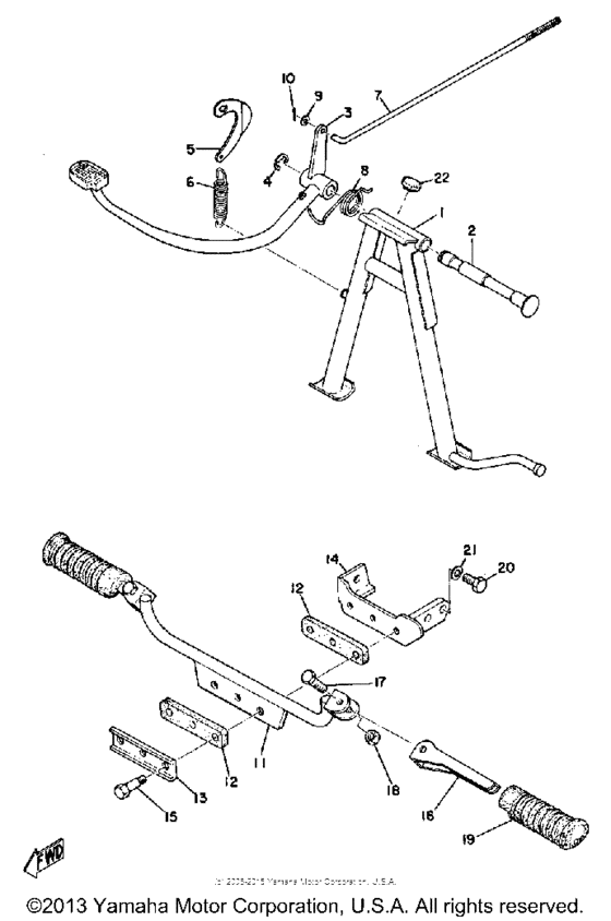 Stand, foot rest & rear brake pedal