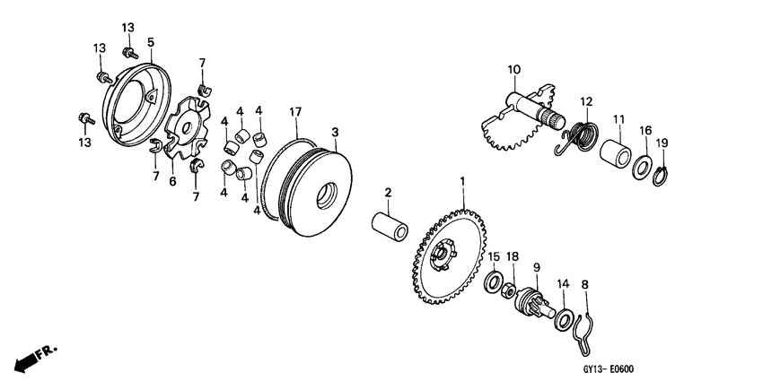 Drive face/ kick starter spindle