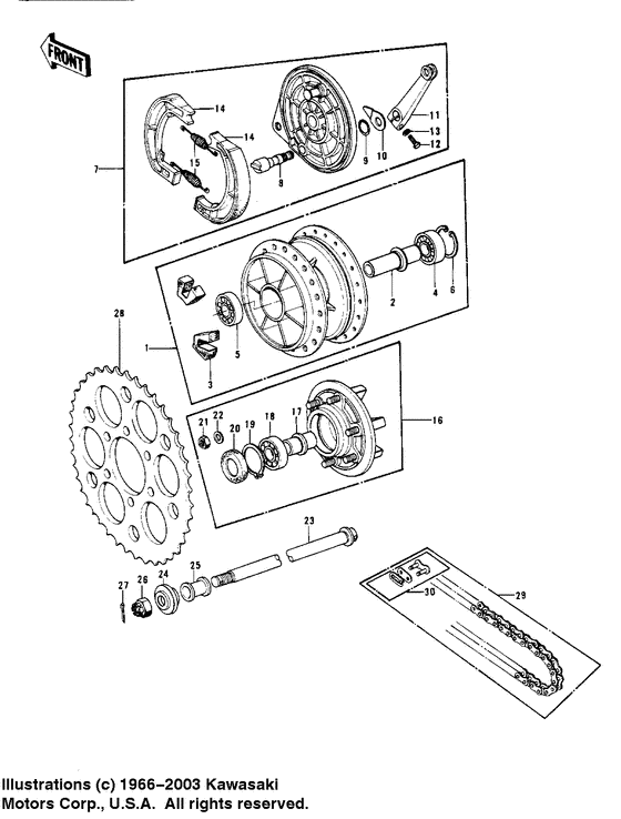 Rear hub/brake/chain