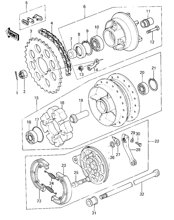 Rear hub/brake/chain