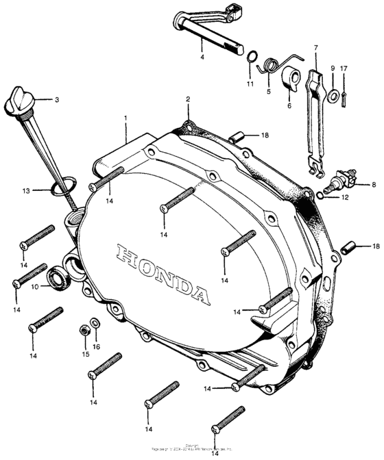 Right crankcase cover + clutch lever
