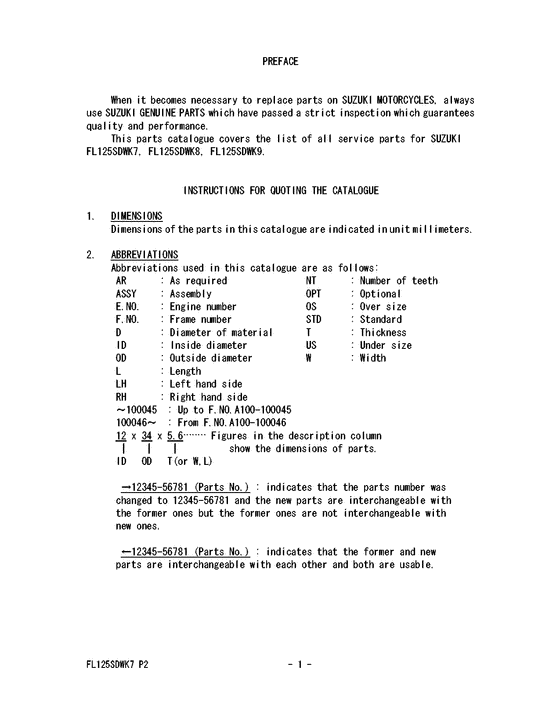 FL125 Catalog preface