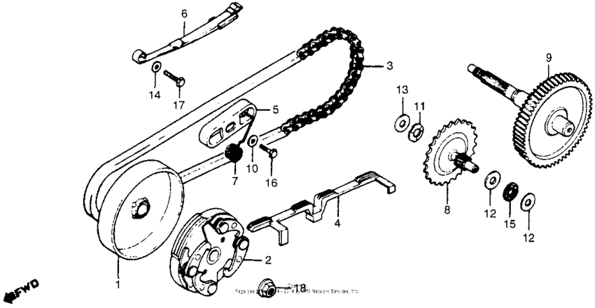 Clutch + drive chain + final gear 81