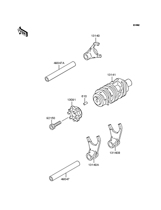 KLX300R Gear change drum & forks