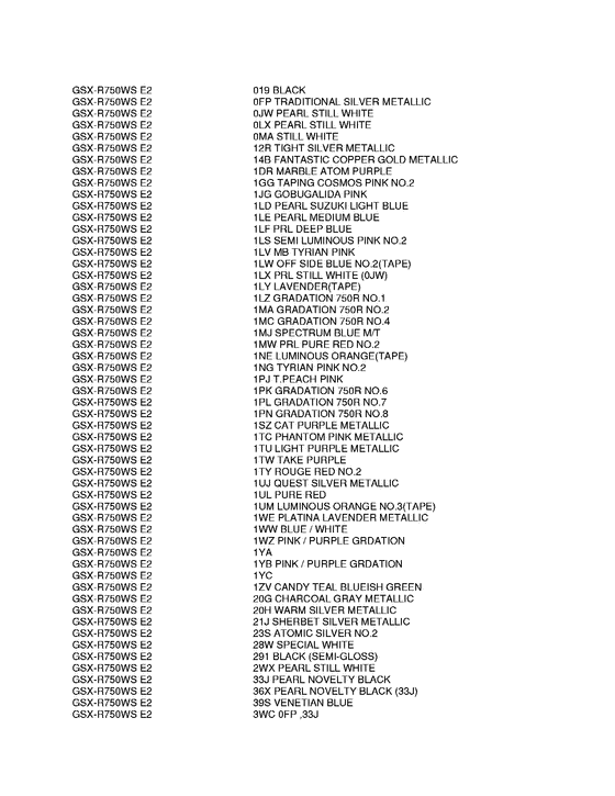 GSX-R750 Color chart