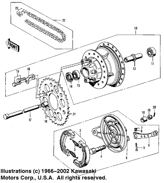 Rear hub/brake/chain