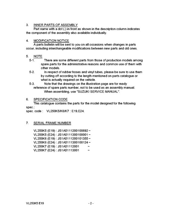 VL250 Catalog preface