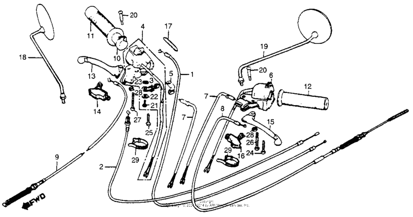 Handle lever + switch + cable 79-80