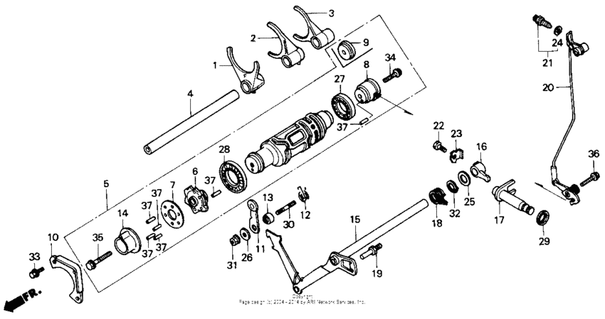 GL1500I Вал и вилки  коробки передач