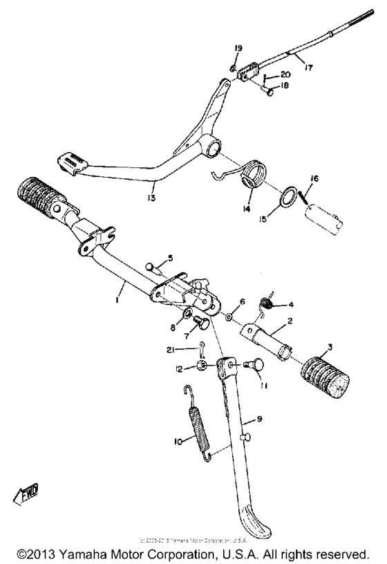 Stand, foot rest & rear brake pedal