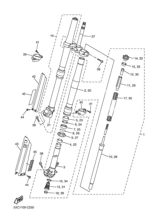 YZ250F Передняя вилка
