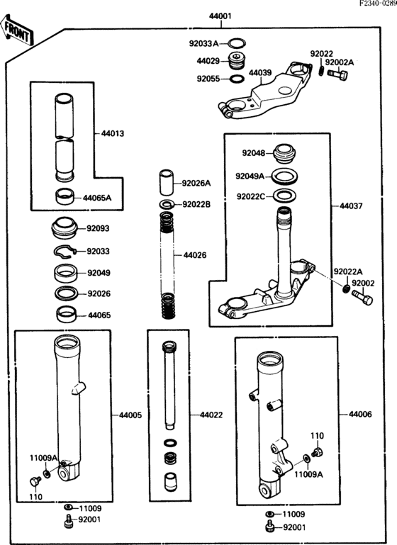 EX250 Передняя вилка