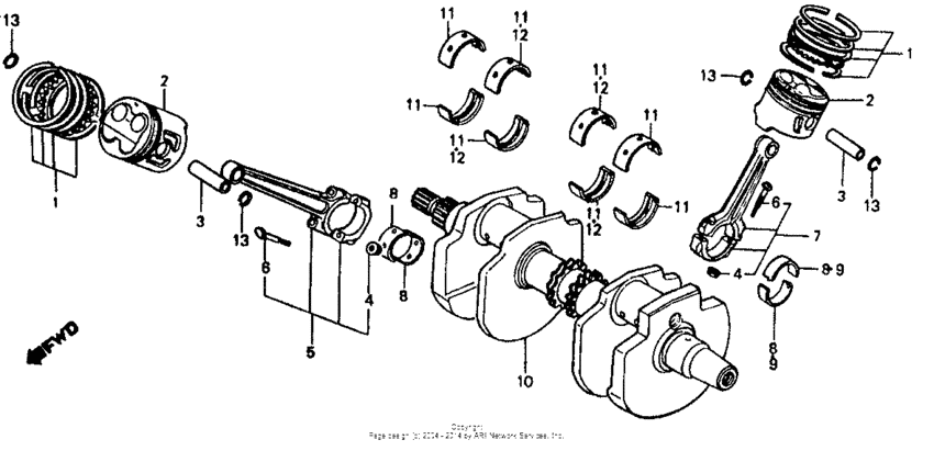 VF500F Коленчатый вал и поршни