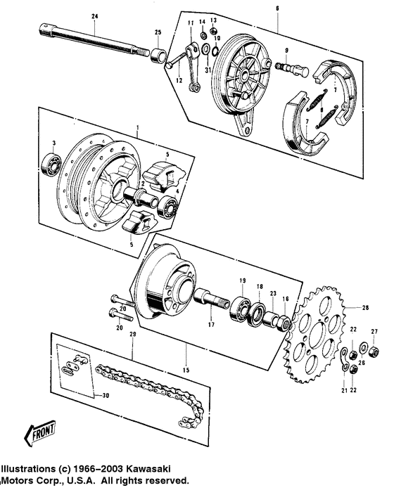 Rear hub/brake/chain