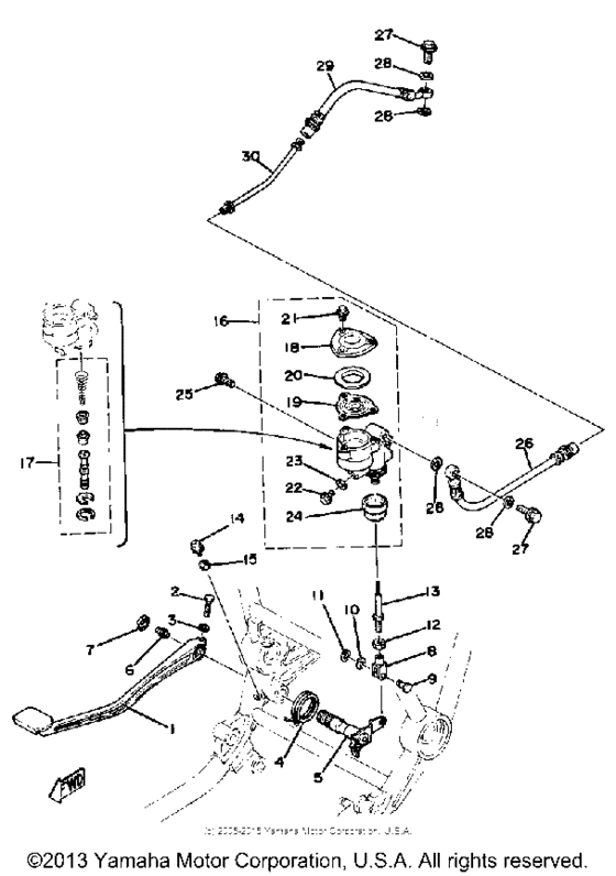 Brake pedal-rear master cylinder