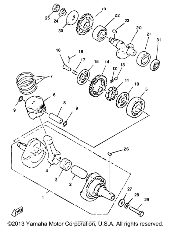 XT225E Коленчатый вал и Поршень