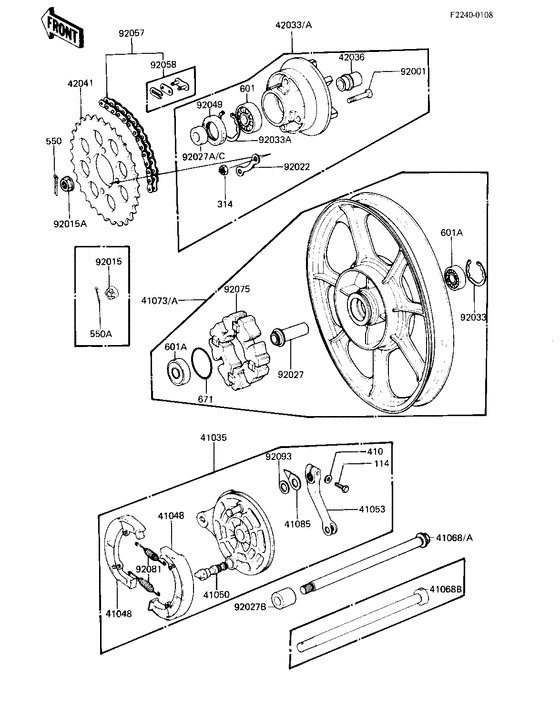 Rear wheel/hub/brake/chain