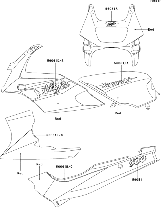 EX500 Decals(red)(ex500-d4)