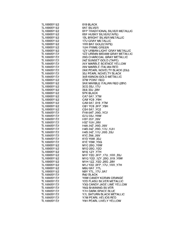 TL1000 Color chart