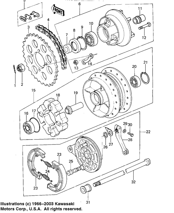 Rear hub/brake/chain