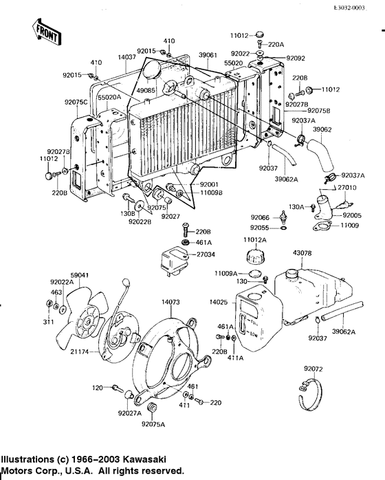 Radiator/fan/coolant tank