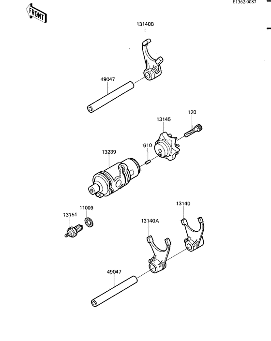 KL600 Gear change drum & forks
