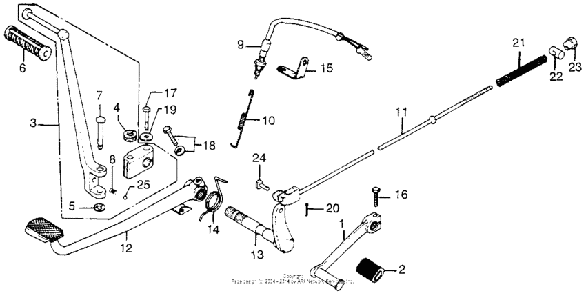 Brake pedal + change pedal + kick starter arm