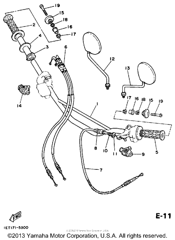 XT350NC (CA ED.) Steering handle - cable