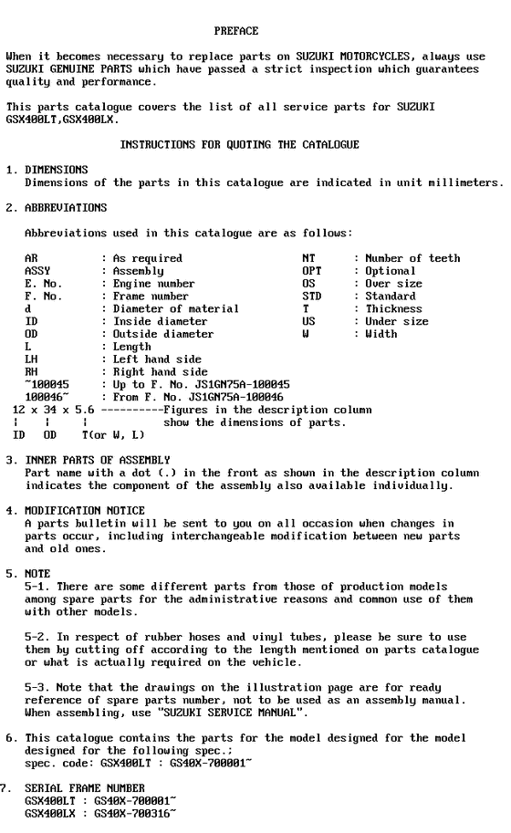 GSX400 Catalog preface