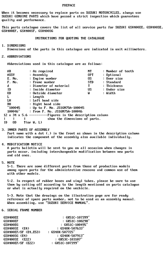 GSX400 Catalog preface
