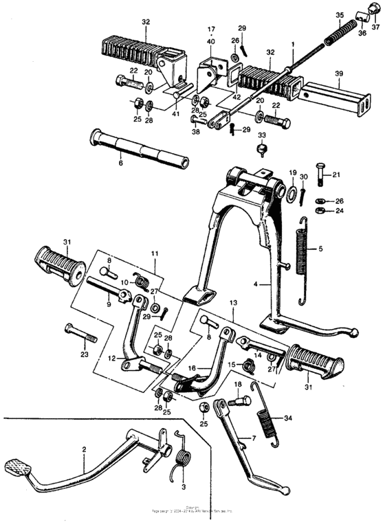 Rear brake rod + pedal + stand and step