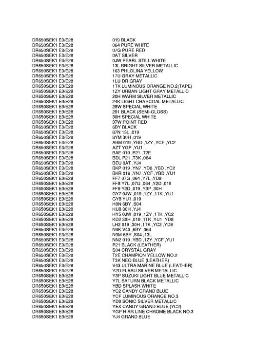 DR650 Color chart