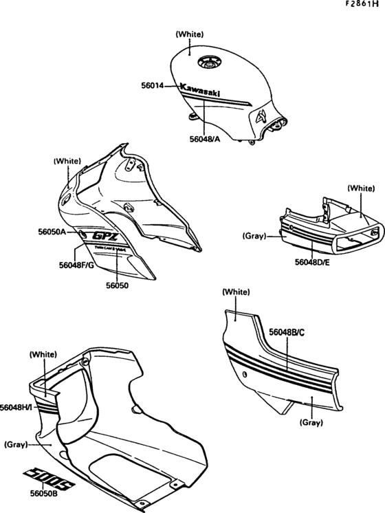 EX500 Decal(white / gray)(ex500-b3 / b4)