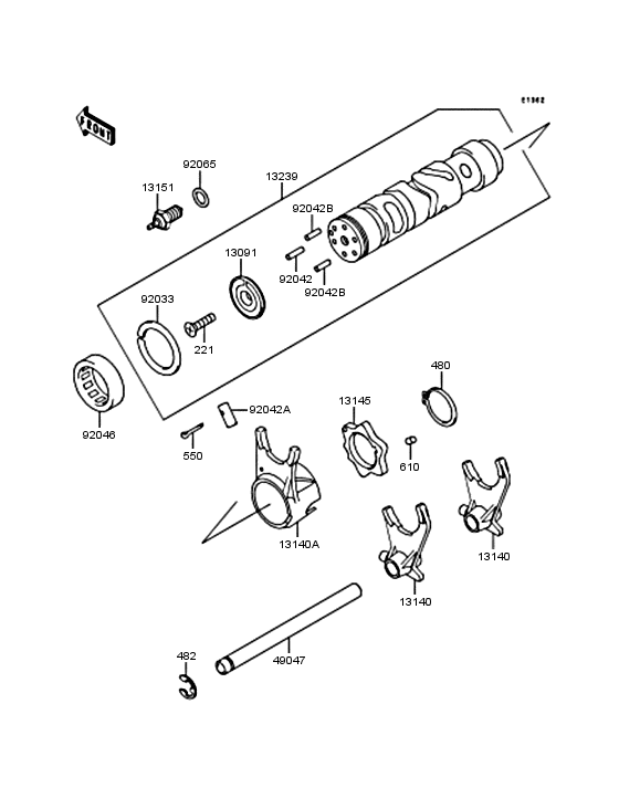 ZR750 Gear change drum & forks